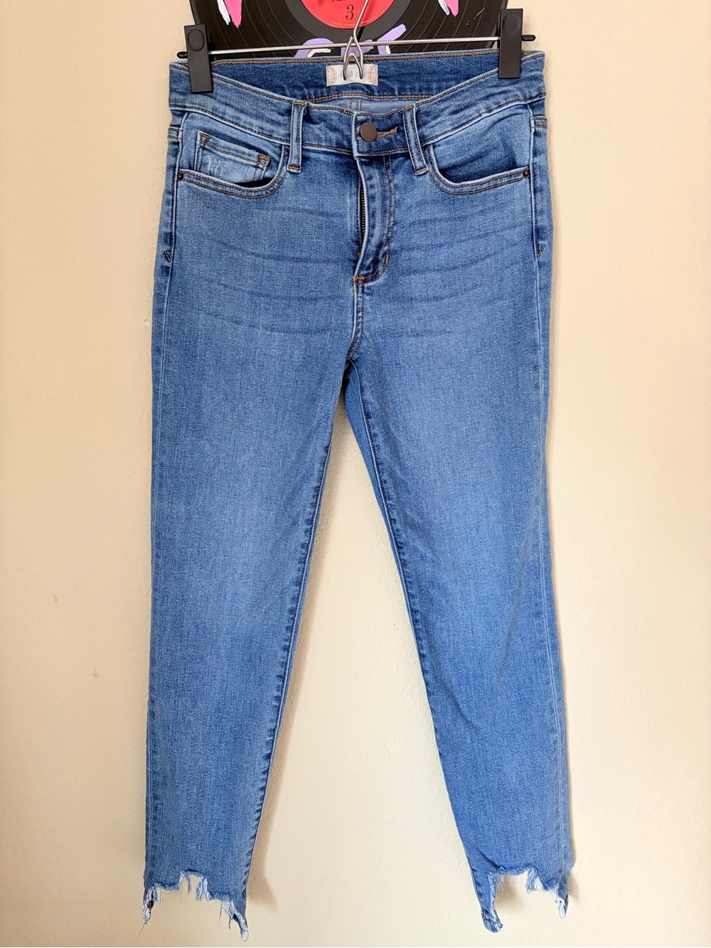 Altar'd State Medium Blue Skinny Jeans with Distressed Hem
